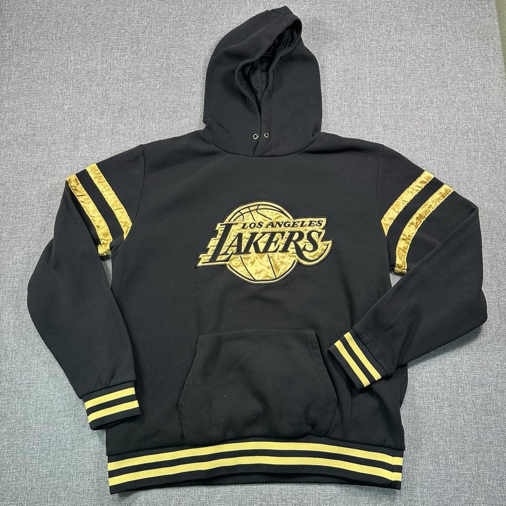 Los Angeles Lakers NBA Ultra Game Gold Satin Embroidery Black Hoodie Men's XL